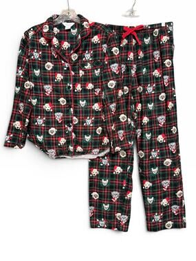 Sleep Sense Portuguese Flannel Christmas Dog Plaid Pajama Set Holiday Size S